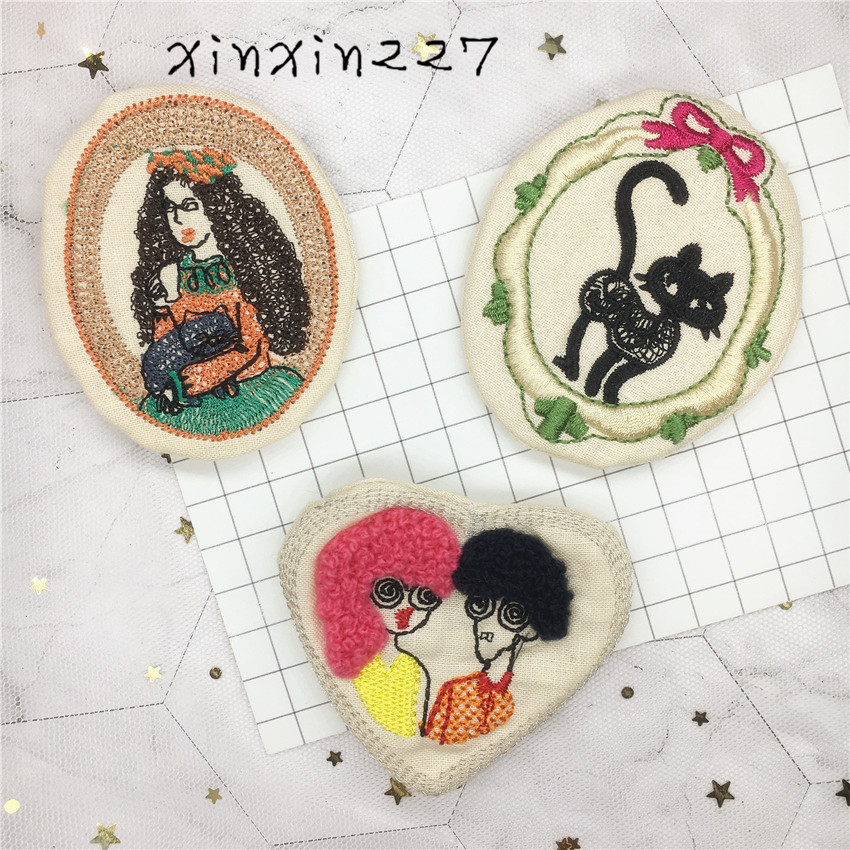 Heart 227 Giải phóng mặt bằng Cô gái Nhật Bản đôi mèo thêu phụ kiện trâm cài vải hoang - Trâm cài huy hiệu cài balo