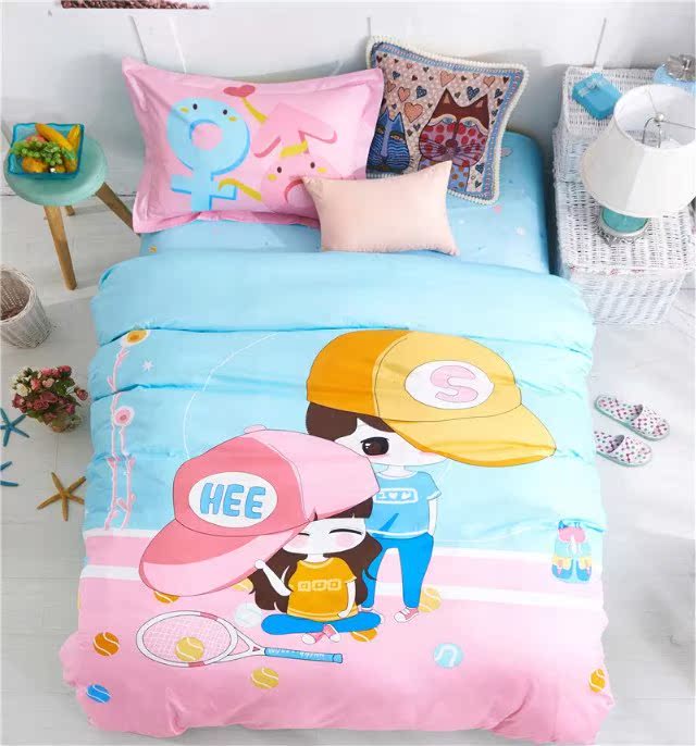 bộ đồ giường ký túc xá quảng cáo ba mảnh yêu thích phim hoạt hình mẫu khăn trải giường chăn trẻ em - Bộ đồ giường trẻ em 	bộ chăn ga gối cho bé gái	