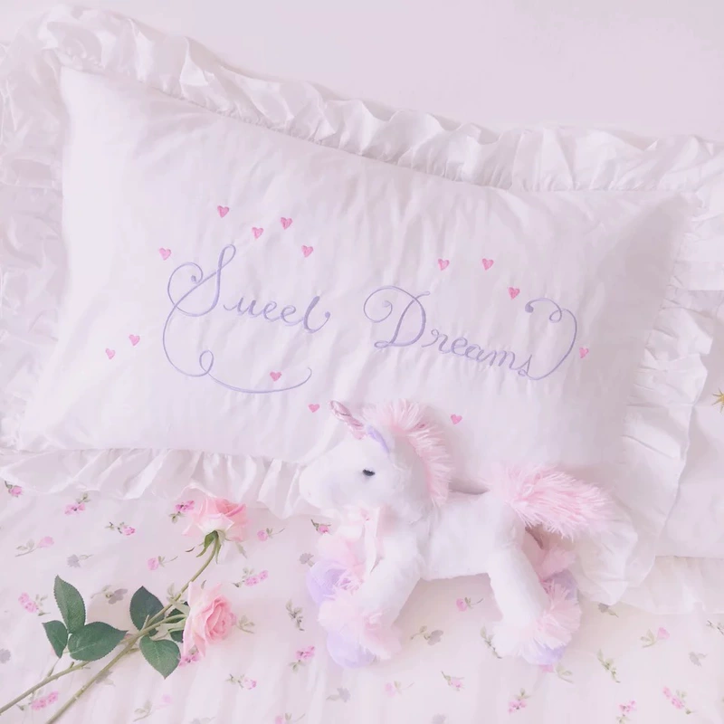 Giấc mơ ngọt ngào Tiếng Anh thêu vỏ gối trắng chữ ren vỏ gối xù cô gái độc thân - Gối trường hợp gối chống bẹp đầu babymoov