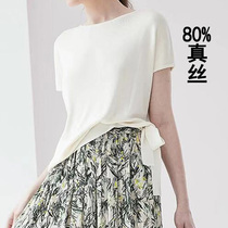 Silk sweater bow base shirt round neck mulberry silk size short sleeve womens sweater loose foreign trade T-shirt