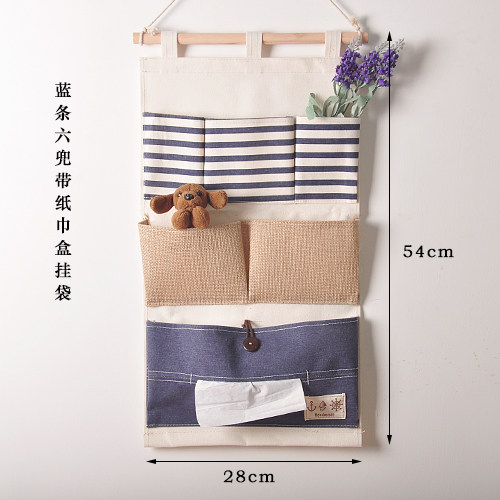 Paper towel box containing hanging bag cotton linen fabric Multilayer Student Dormitory Home Closeout Bag Wardrobe Hanging pockets