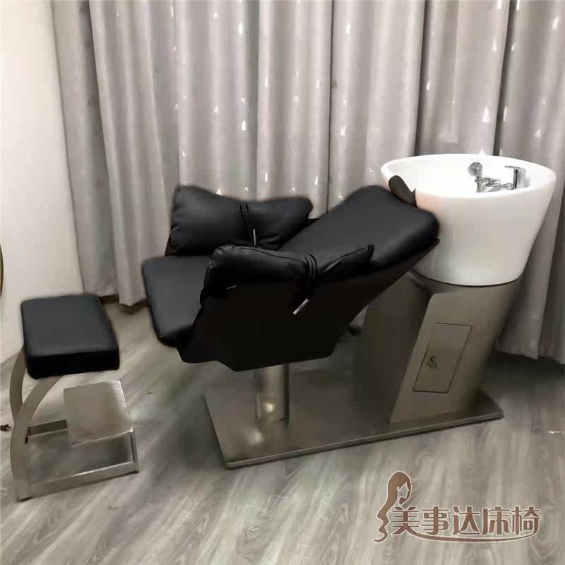 Half-lying shampoo bed for hair salon Stainless steel short shampoo bed Multi-function tide dual-use flushing bed ceramic basin