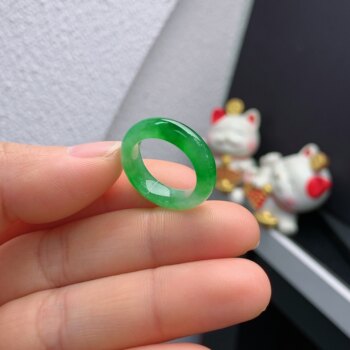 10-11 circle mouth burmese natural jade a goods ice spicy green ring a921#
