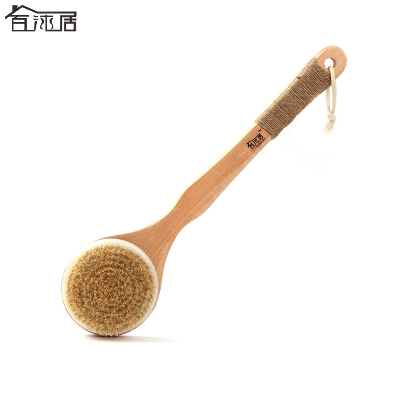 百沐居长柄圆头猪鬃毛洗澡刷浴刷洗浴刷木质去角质死皮软毛搓背刷