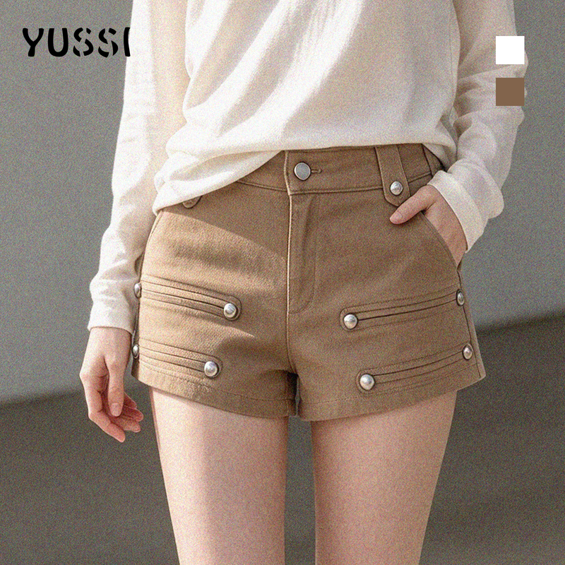 Yussi Spicy Style Metal Rivet Shorts Women's Summer High-Waisted Hot Girl A-Line Hot Pants Niche Hip-Hugging Shorts Yussi Spicy Style Metal Rivet Shorts Women's Summer High-Waisted Hot Girl A-Line Hot Pants Niche Hip-Hugging Shorts