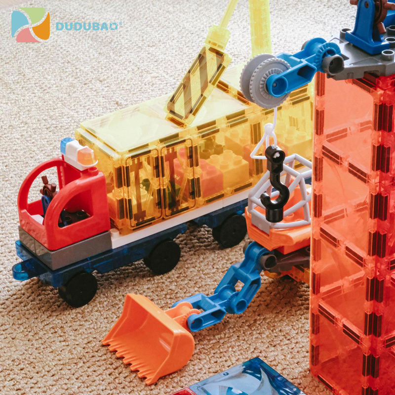 Dudubao Construction Vehicle Adventure Large Particle Building Blocks Children's Educational Magnetic Tiles Assembly Toy Children's Day Gift