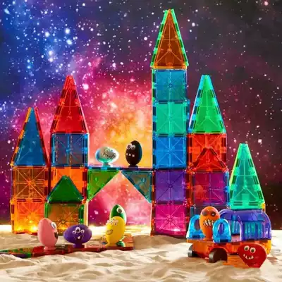 Brand straight hair American high end magnetic film transparent window building block toys 100 pieces set 48 pieces