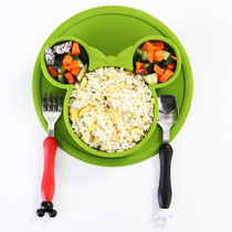 Tong Cute Cute Baby Mickey Cog Food Bowl Integrated-style Dinner Plate Silicone suction cup Bowl Spoon Fork Set