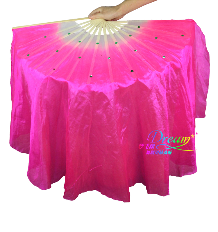 Sea school dance fan Yangge fan Gradient color simulation silk left and right hand extended dance fan full hundred