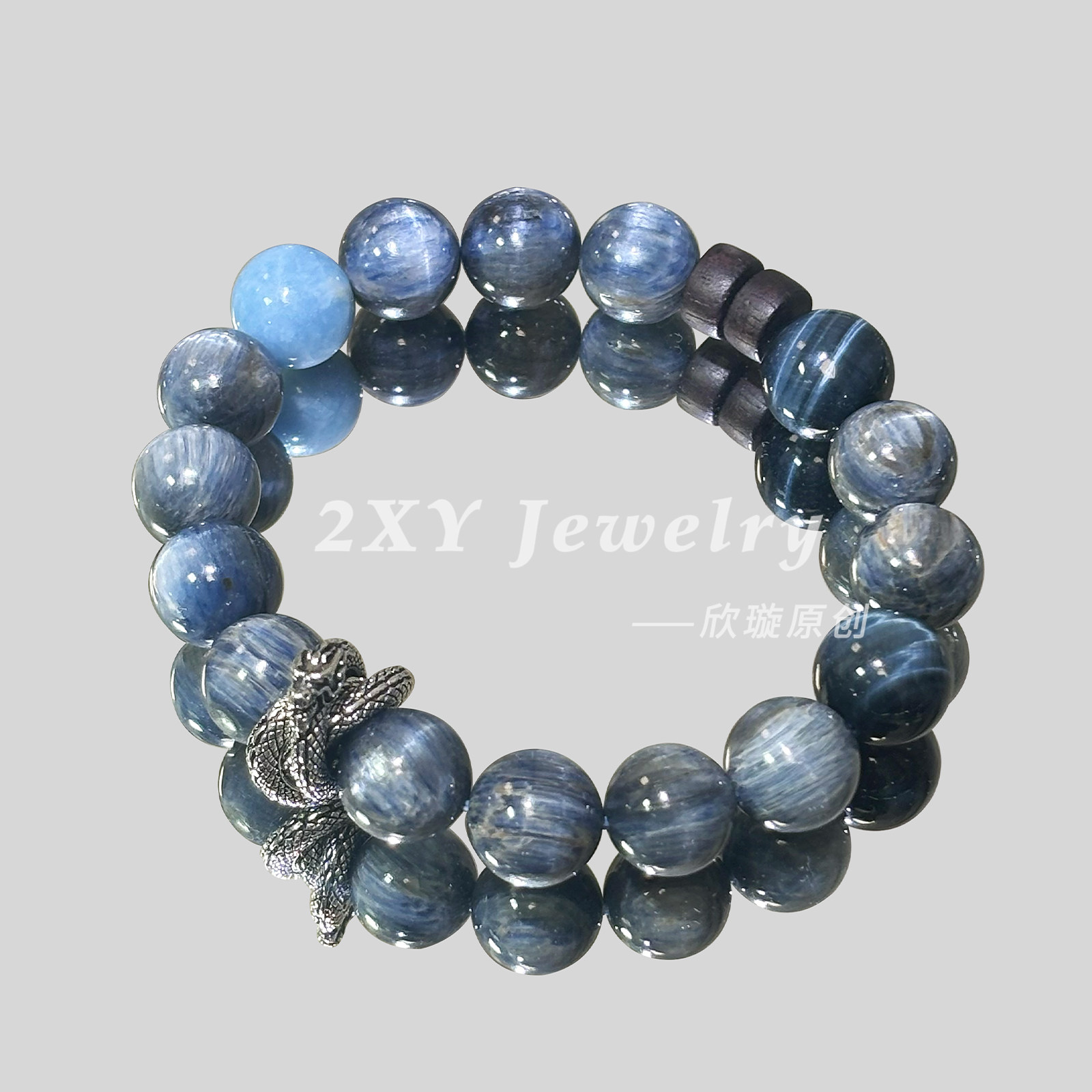 2XY ブルークリスタルタイガーアイブレスレット、アクアマリン保湿ブレスレット、午年ギフト、サンダルウッド、スターリングシルバー、2026年新作