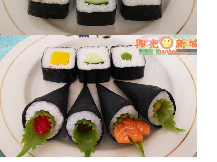 Nhà mô phỏng thực phẩm, giả sushi cuộn tay trang trí mô hình, khu vực nhà trẻ, góc đồ chơi đạo cụ tài liệu giảng dạy nấu ăn mini