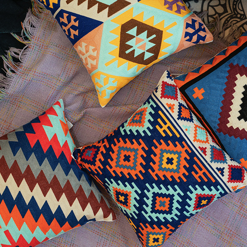 Ethnic Embroidery Pillow Homestay Living Room Sofa Cushion Office Bedroom Bedside Back Pillow Case Without Core