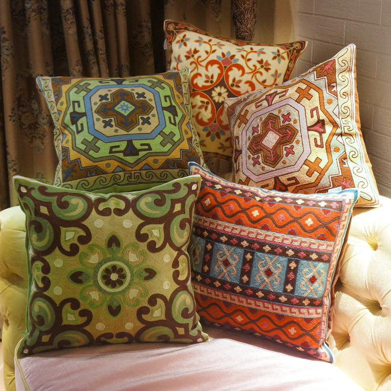 Office embroidered cotton linen sofa Pillow Living-room Tatami Cushions Students Cute Leaning Pillow Headboard Backrest Waist Pillow