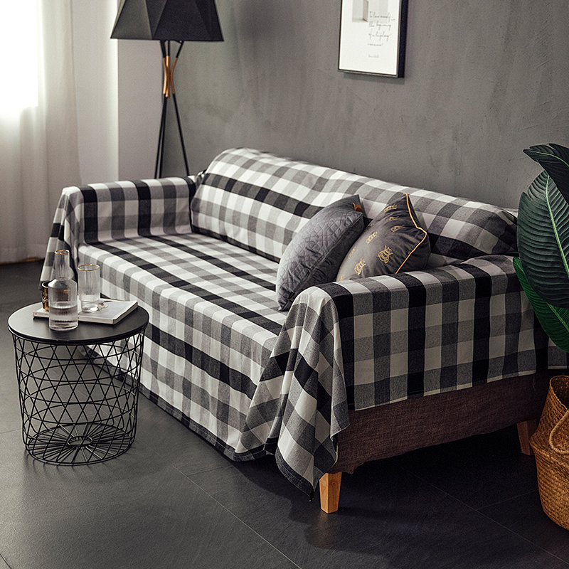 Sofa Cover All Season General North Summer Fashion Cover Towels Anti Slip Living-room Black And White Plaid pure cotton sofa cushion