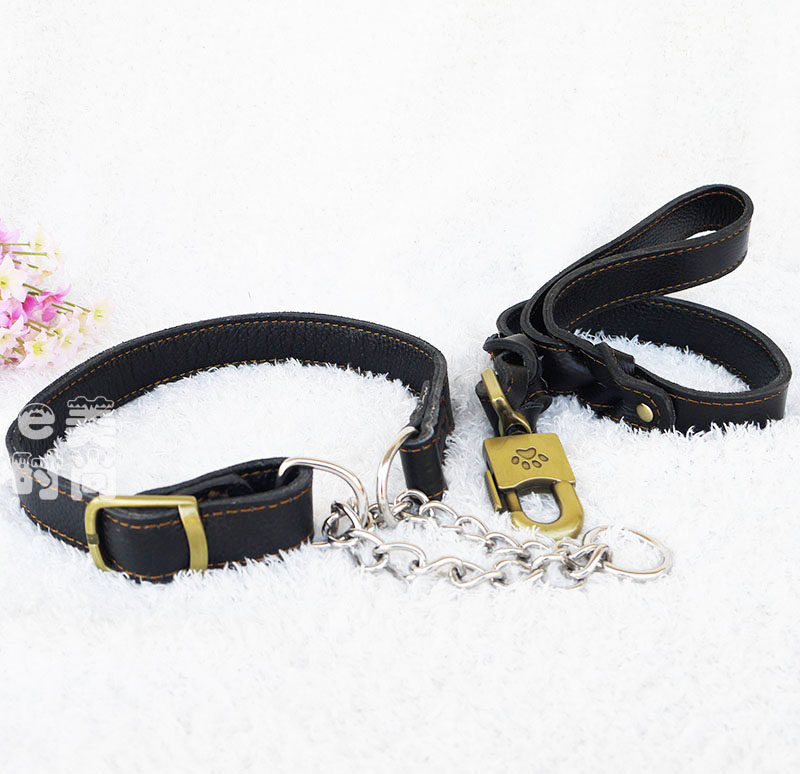 Dog Chain Traction Rope Dog Neckline Dog Rope Genuine Leather P Chain Gold Wool Tibetan Mastiff Dog Traction Walking Dog Rope