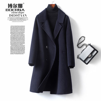 Mid-length double-breasted korean style cashmere coat for women