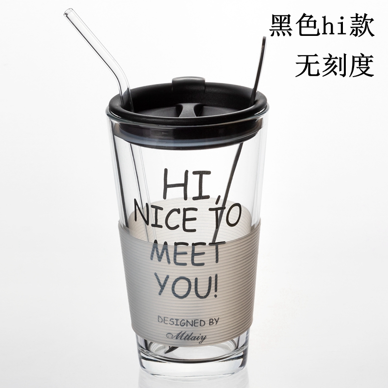 Net red baby sippy cup nữ sinh viên Hàn Quốc phiên bản cốc thủy tinh vảy thủy tinh với rơm đo cốc hộ gia đình sáng tạo hoạt hình - Tách bình tập uống nước cho bé