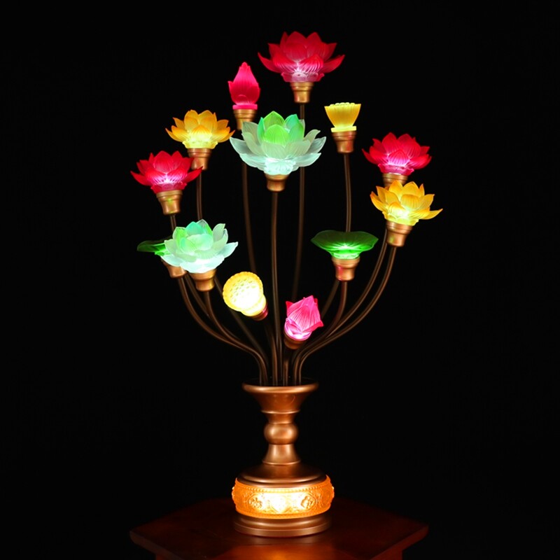 Zirim Buddha lamp led Seven colorful glazed lotus lamp Buddha for the lamp Seven items of nine products for domestic insertion of the Buddha front for the lamp Changming