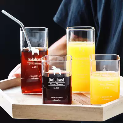 ins Wind high temperature heat resistant transparent square single layer glass cup tea breakfast making tea juice Milk Fruit Cup