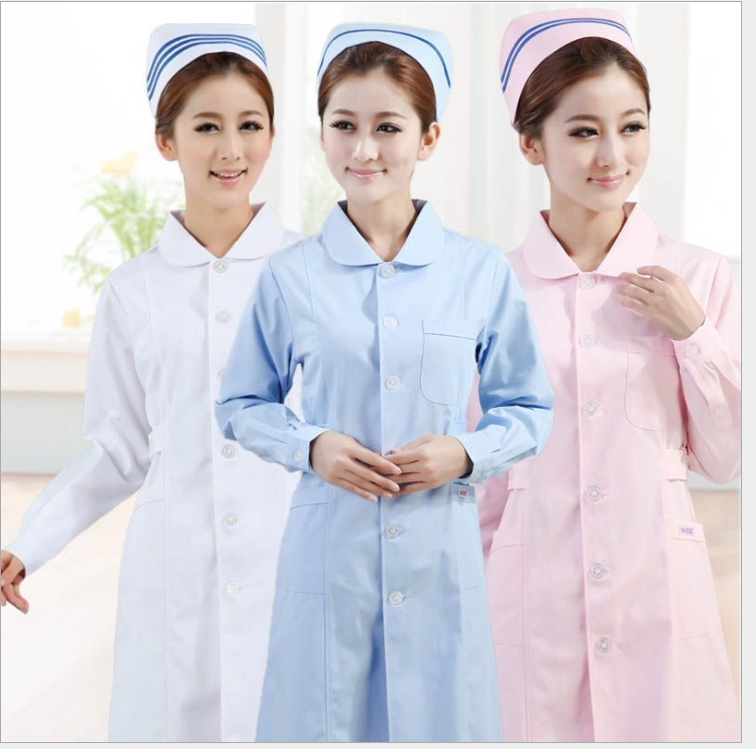 Nightingale nurse dress long sleeve white coat pink round collar pharmacy beauty salon suit