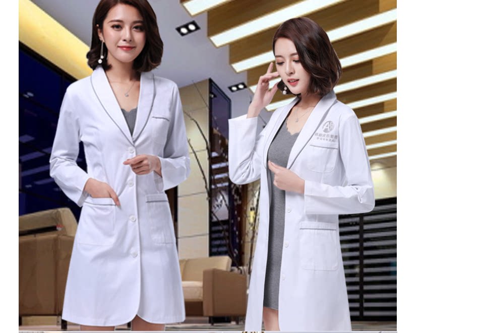 Han Edition Fall Winter Fashion Female-sleeved white coat mentoring nurse service dental experimental work clothes
