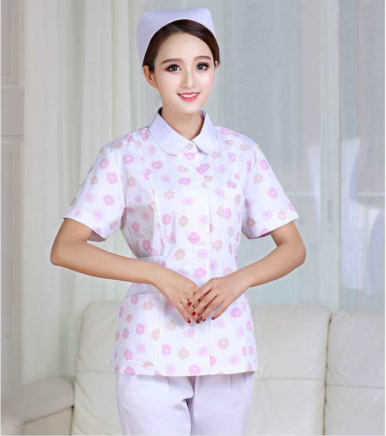 Crushed flower nurse clothing long-sleeved two-piece suit short-sleeved summer slim oral mother and child care service home economics monthly work clothes