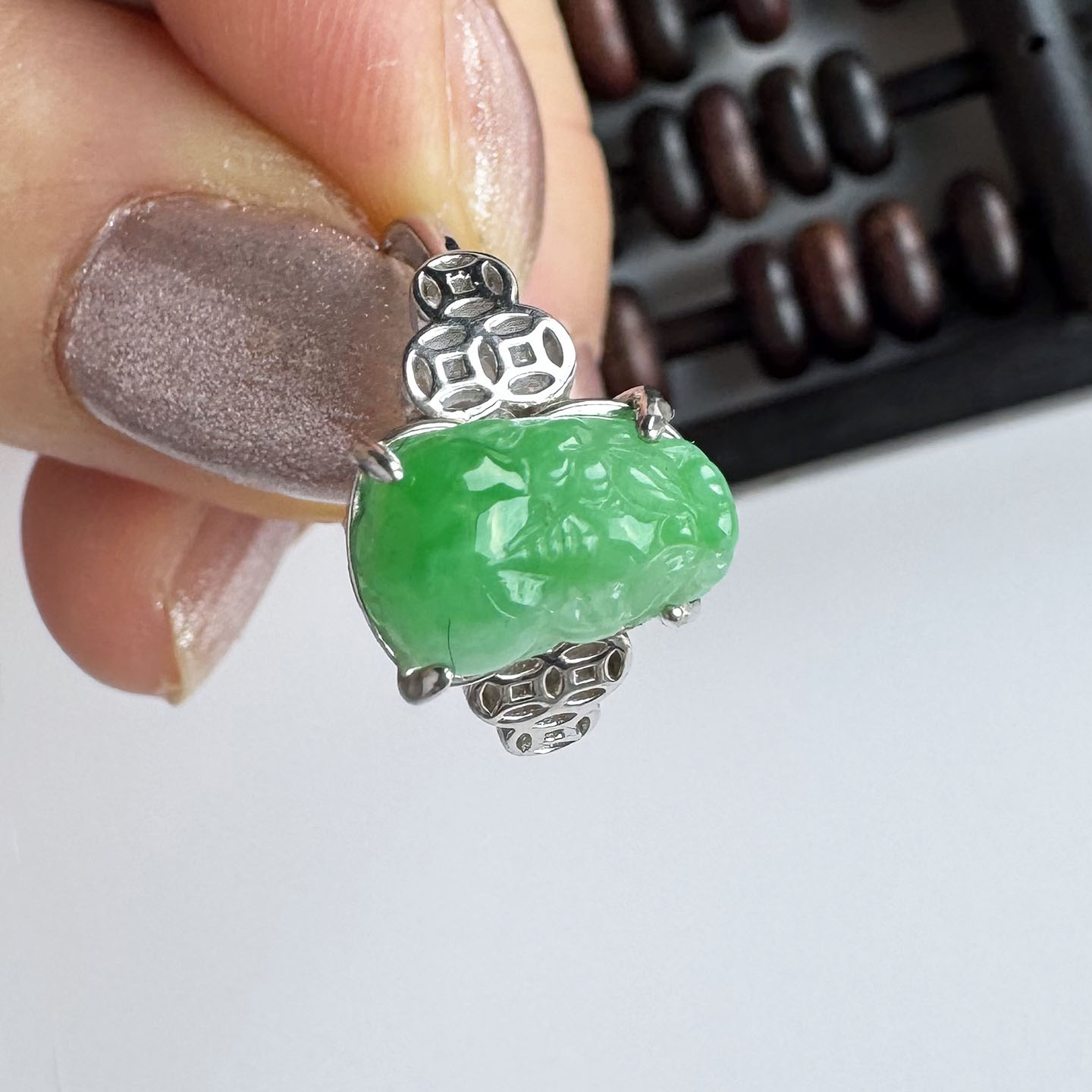 Jade Forest Spicy Burmese Sun Green Jadeite Pixiu Ring