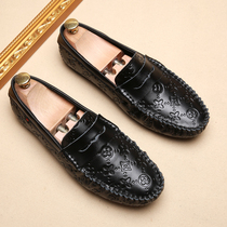 2022 springtime bean shoes mens genuine leather 100 hitch casual shoes Inlenn set foot youth sloth shoes Han version softbottom Chaumen