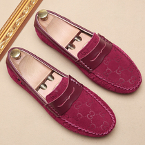 2022 new Korean version 100 hitch bean shoes mens spring and summer genuine leather frosted casual shoes Chaumen nets red sleeves Lazy Shoes