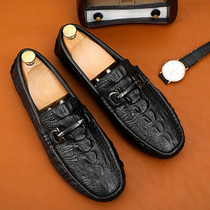 Bean Bean Shoes Men 2022 New Genuine Leather Han Prints 100 Hitch Anti-Slip Trend Youth Sloth Shoes Crocodile Thread Casual Leather