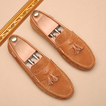 2022 new bean-bean shoes mens genuine leather Inron frosted casual mens shoes Han version Stream su lazy people Soft bottom anti-slip shoes