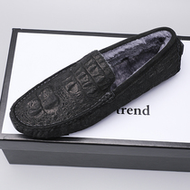 2021 Winter new bean-bean shoes mens cashmere genuine leather Korean version sloth 100 hitch crocodile tattoo 37 small code casual cotton shoes