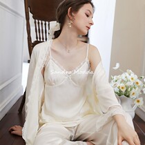 Sandro Modda Method Pajamas Three Suits Woman Spring Autumn Silk Harness Chest Cushion Sexy Lace Home Clothing