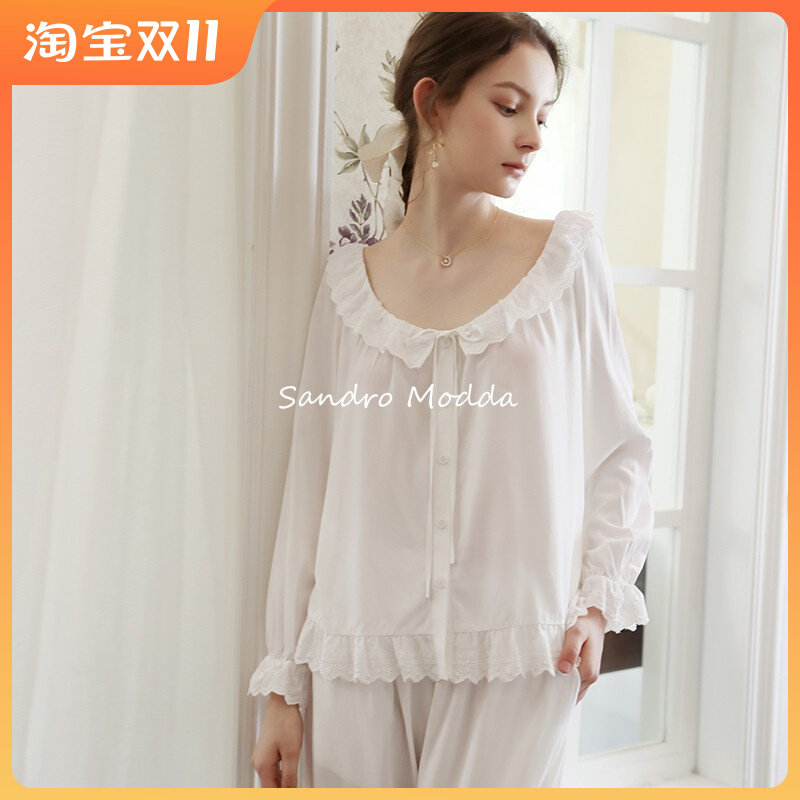 Sandro Modda French Pajamas Women's Fall 2021 Cotton Long Sleeve Living Wear Loose Thin Home Wear