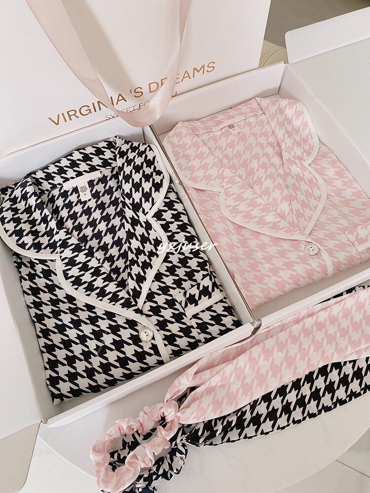 Song Yanfei same style houndstooth French high-end women's pajamas 2021 early autumn new lapel homewear suit men
