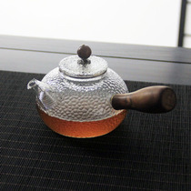 Side handpiece high temperature resistant glass bubble teapot household small pot can heat Japanese hammergrain Wood hand cooking teapot tea set