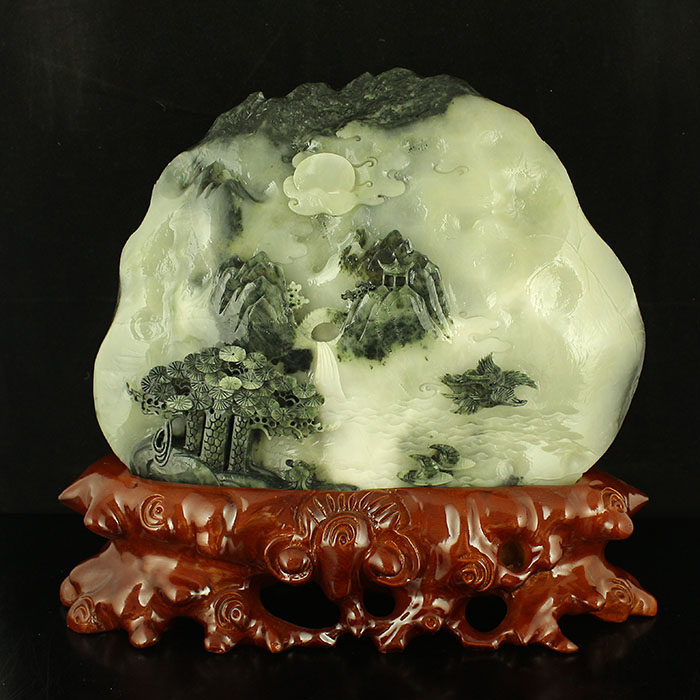 One-mouth price natural Nanyang unique mountain jade Seiko engraving 11 3 catty of heavy pendulum piece Deep Mountain Grandview to send certificate