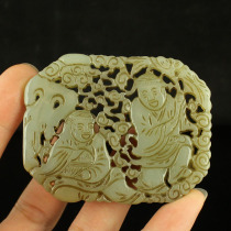 One price natural Xinjiang Hetian Jade seiko carved pendant pendant and two immortals 
