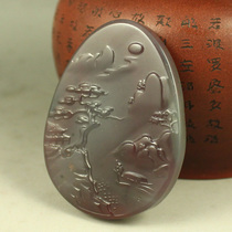 One price natural purple green Agate Seiko carved pendant pendant Deep mountain artistic conception send certificate 