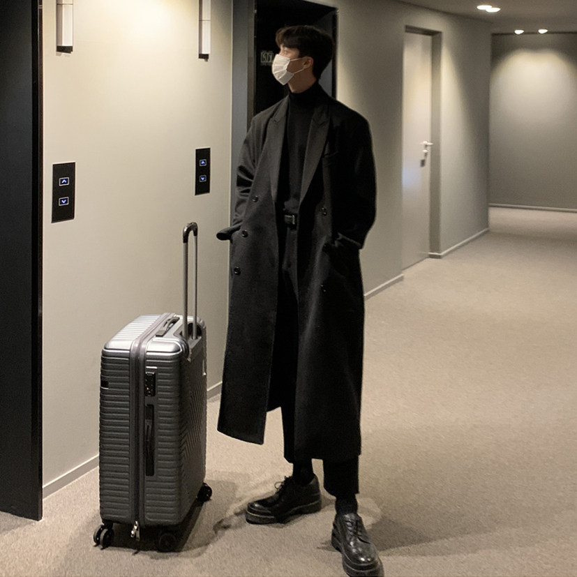 Bishe Autumn and Winter Coat Versatile Youth Oversize Coat Men's New Vintage Long Edition Double-Breasted Woolen Coat