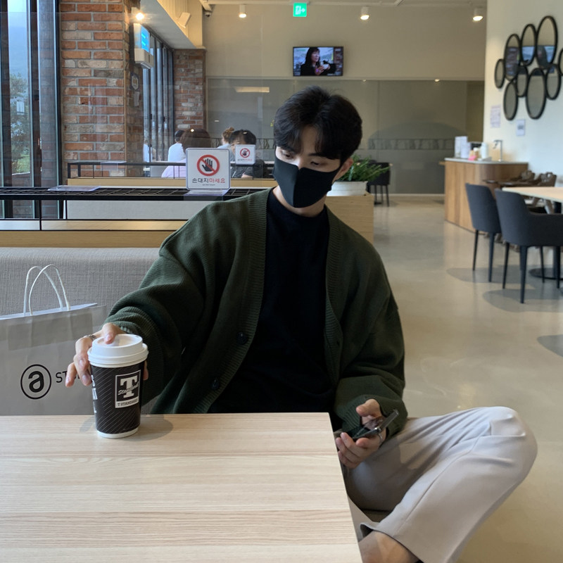 Bisher Fall New Pure Color Sweater Male Korean Version Knitwear Cardiovert Hooded Jacket Casual Loose Trendy Men Sweaters