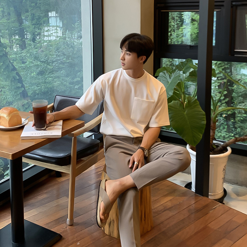 Bishe white large size sweatshirt T-shirt casual t-shirt street loose round neck T-shirt summer handsome bottoming shirt tide