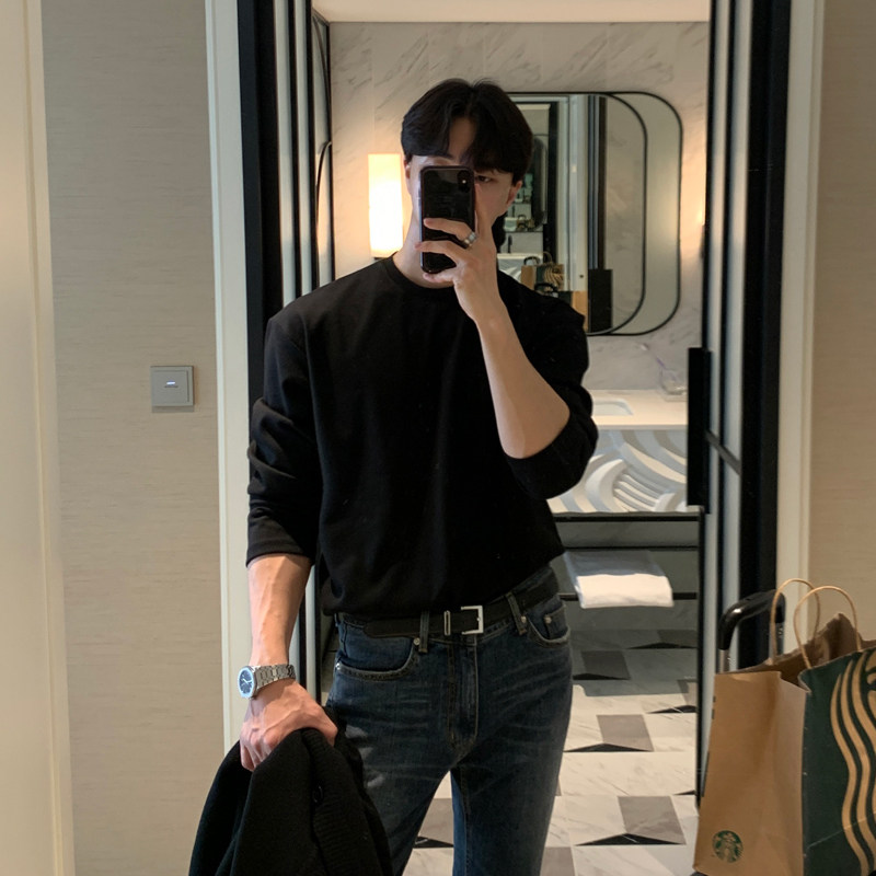 Bishe loose new cotton four seasons T-shirt Korean version long-sleeved top trend simple T-shirt round neck inner wear men