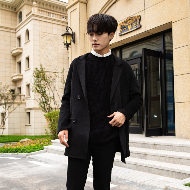 Preferential autumn and winter new woolen woolen coat men's loose handmade woolen coat trendy classic Korean windbreaker - Taobao