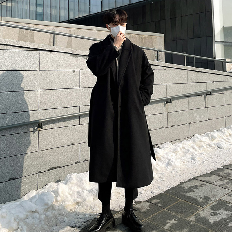 Bishe winter new woolen coat men's wild single-breasted Korean version thickened windbreaker long version double-sided woolen coat men