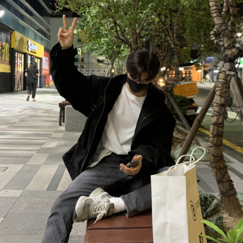 Spring new thickened jacket Korean version Leisure loose Youth laced with hat shorts jacket for men's commute