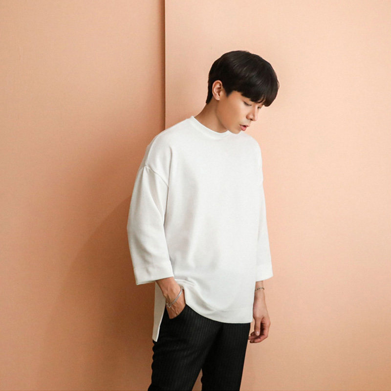 2020 new summer round neck three-point short-sleeved pure cotton white T-shirt loose off-the-shoulder base shirt men's half-sleeve tide