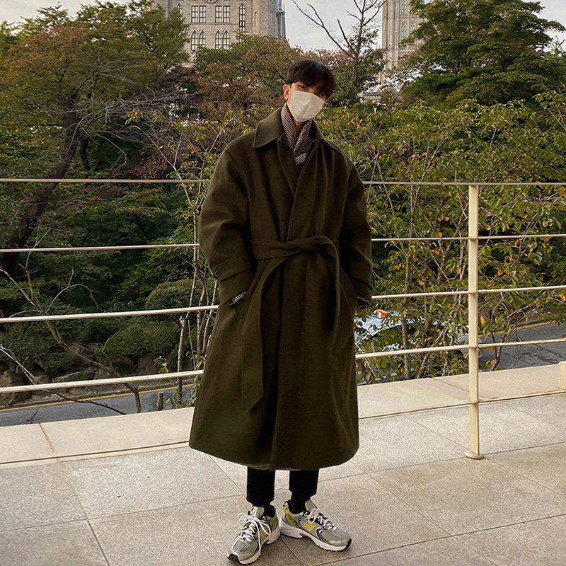 Bisher Autumn Winter New Man's Mao Coat Coat Han Edition thickened and simple, over the knee dress men