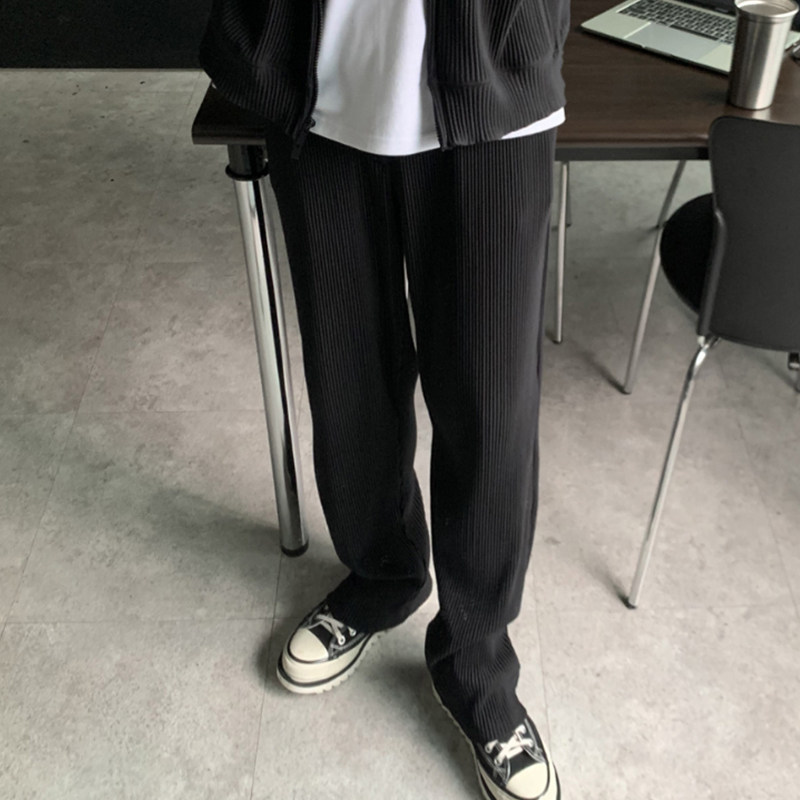 Bisher Youth Boys Casual Long Pants Spring Autumn New Korean Version Trendy Pituitary Striped Tug Pants Mid-Waist Broadlegged Pants