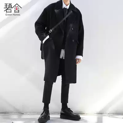 Bishe men's Korean suit collar woolen coat simple double-breasted medium and long version loose trend woolen coat